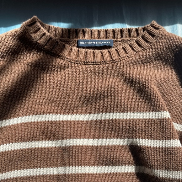 Vintage Brandy Melville Brown Knitted Crewneck with beige-white stripes - Picture 2 of 3